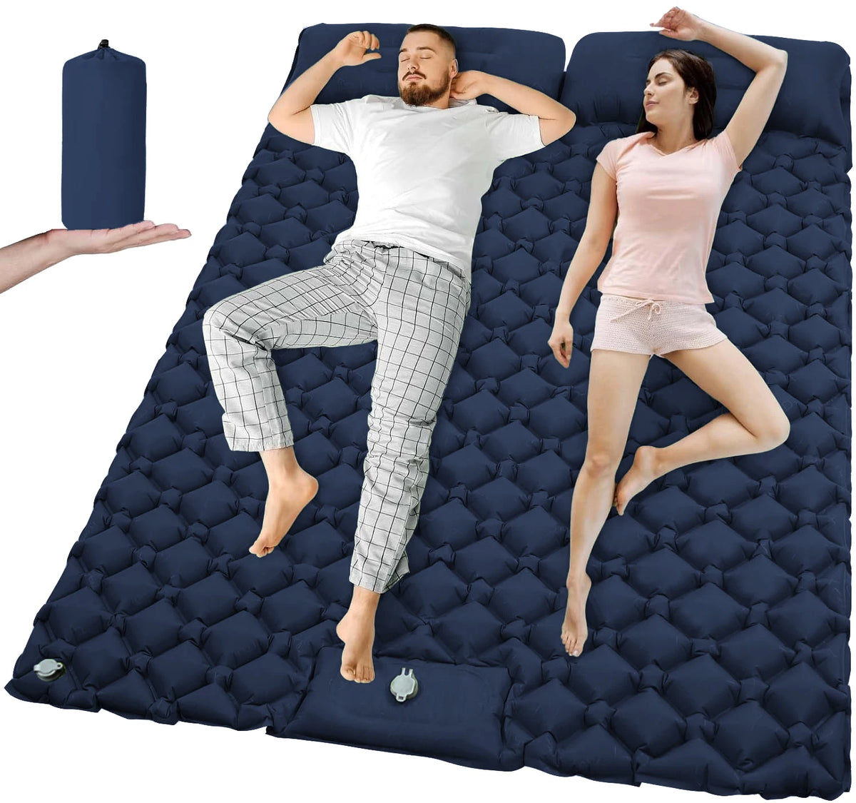 Nomvero Double Self-Inflating Camping Mattress with Built-in Pillow | Waterproof & Ultralight