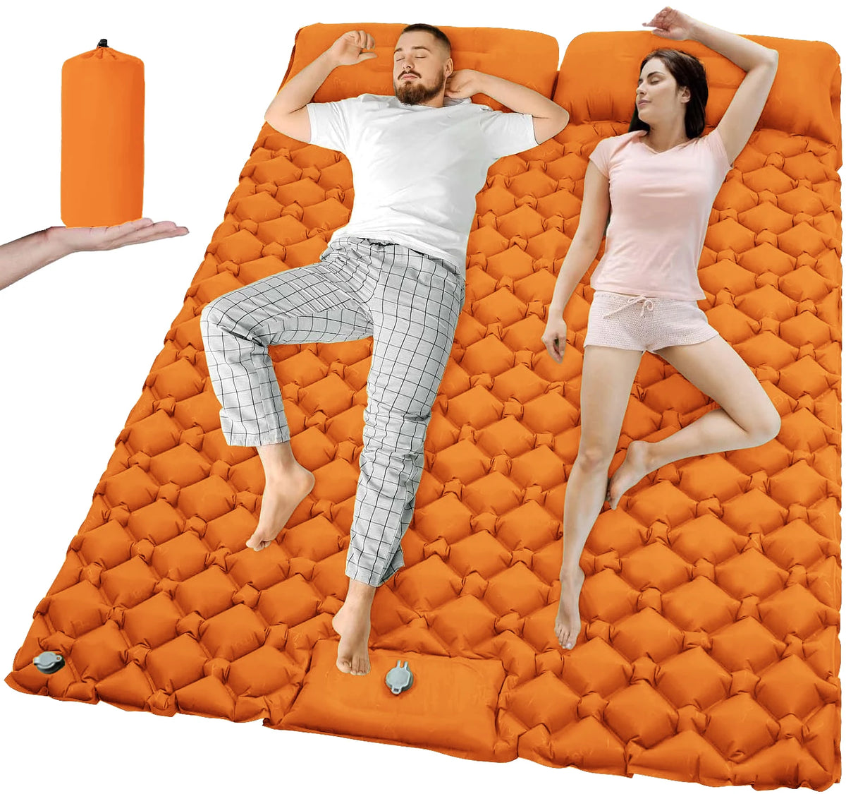 Nomvero Double Self-Inflating Camping Mattress with Built-in Pillow | Waterproof & Ultralight