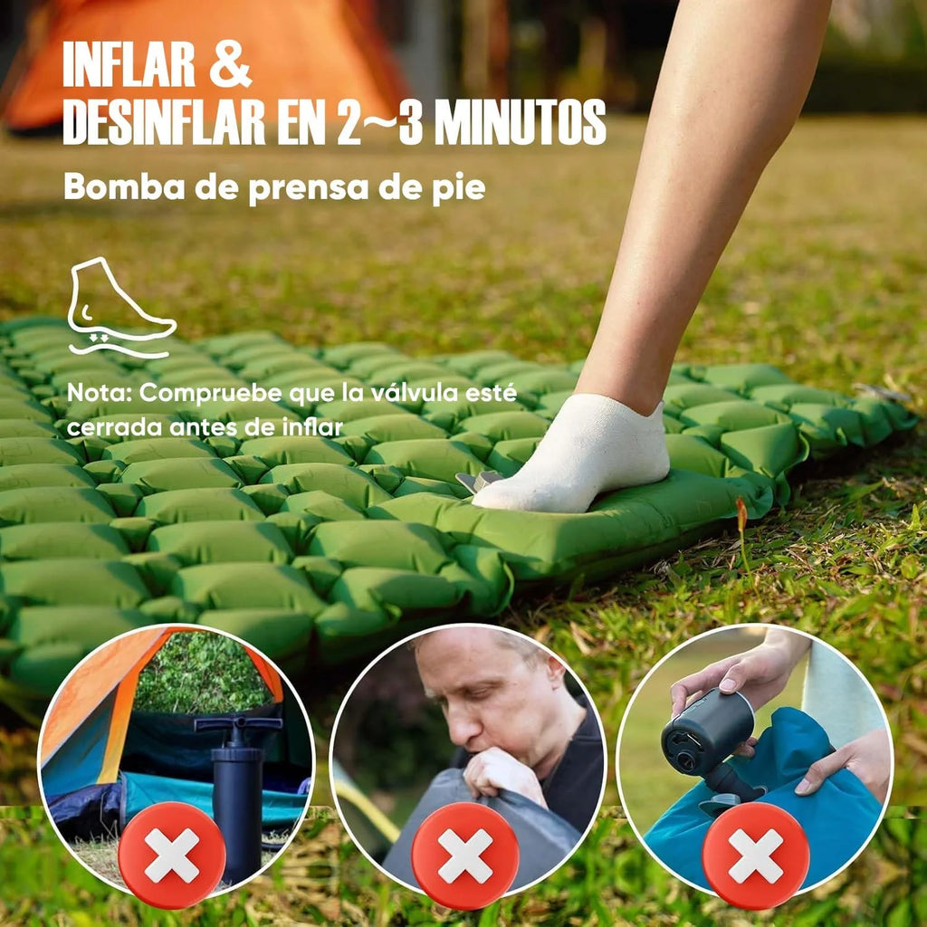 Nomvero Double Self-Inflating Camping Mattress with Built-in Pillow | Waterproof & Ultralight