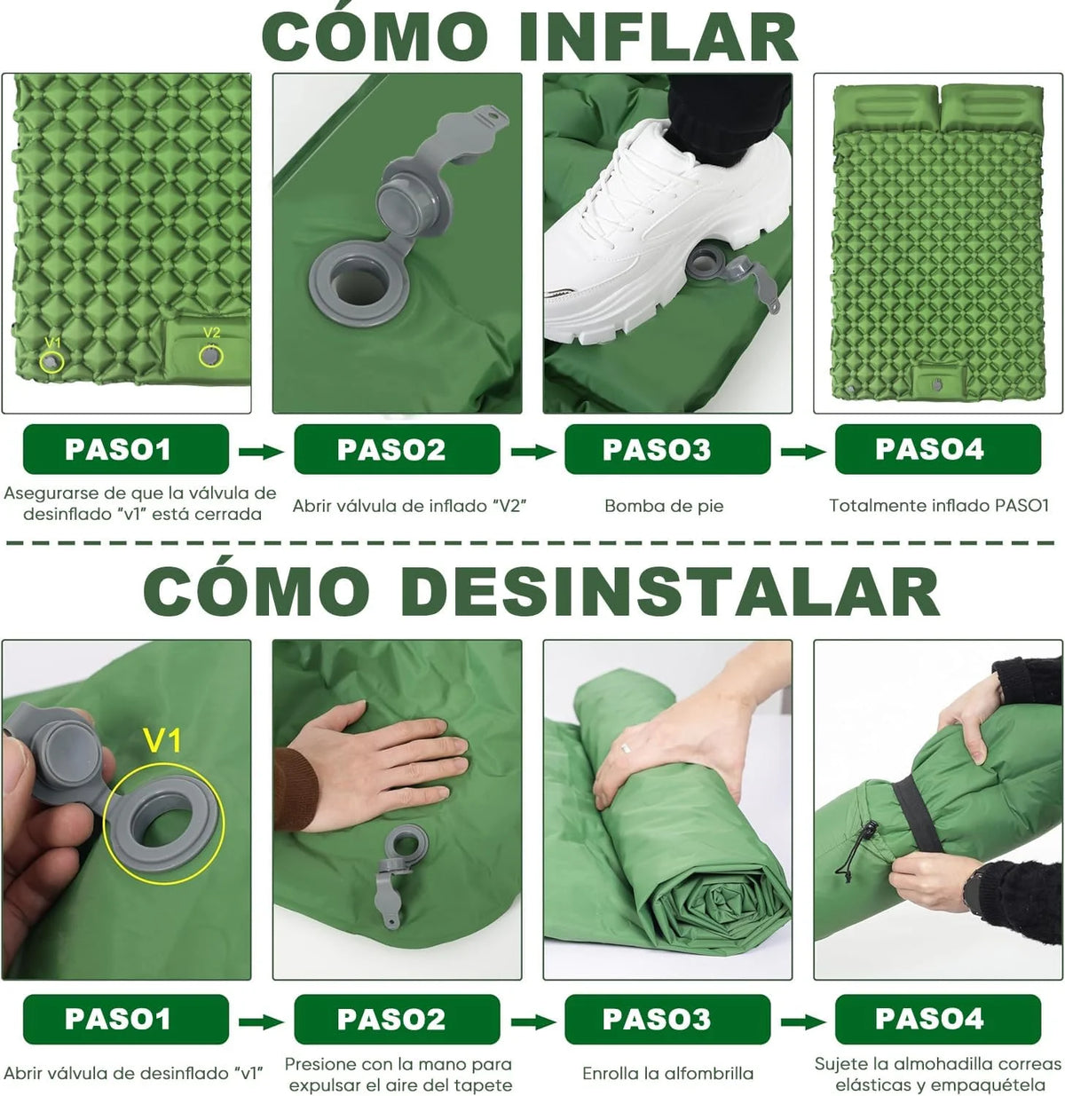 Nomvero Double Self-Inflating Camping Mattress with Built-in Pillow | Waterproof & Ultralight
