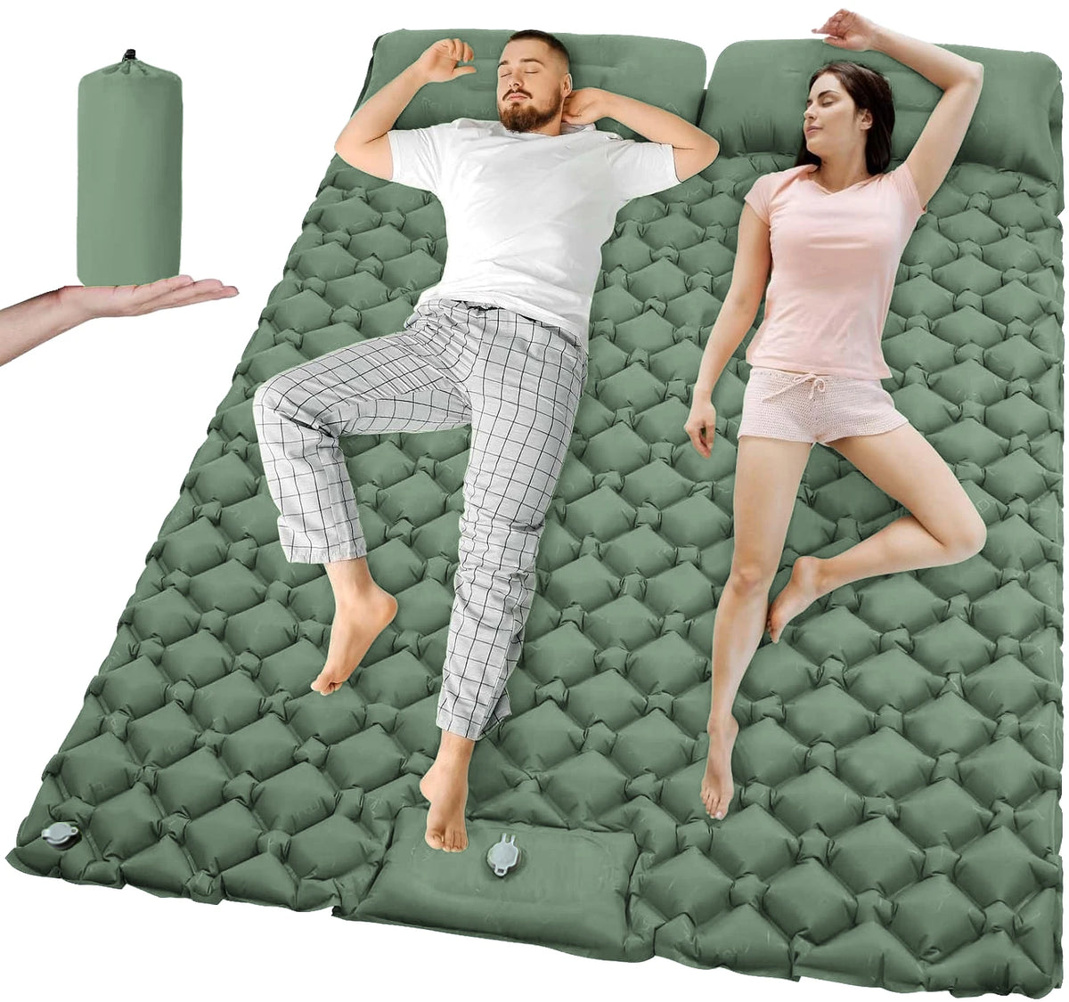 Nomvero Double Self-Inflating Camping Mattress with Built-in Pillow | Waterproof & Ultralight