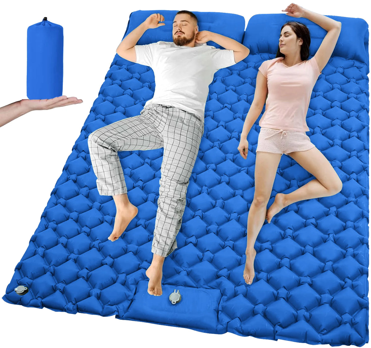 Nomvero Double Self-Inflating Camping Mattress with Built-in Pillow | Waterproof & Ultralight