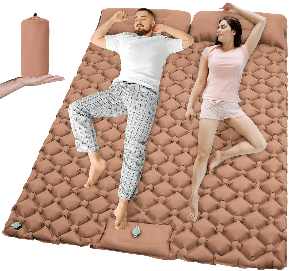 Nomvero Double Self-Inflating Camping Mattress with Built-in Pillow | Waterproof & Ultralight