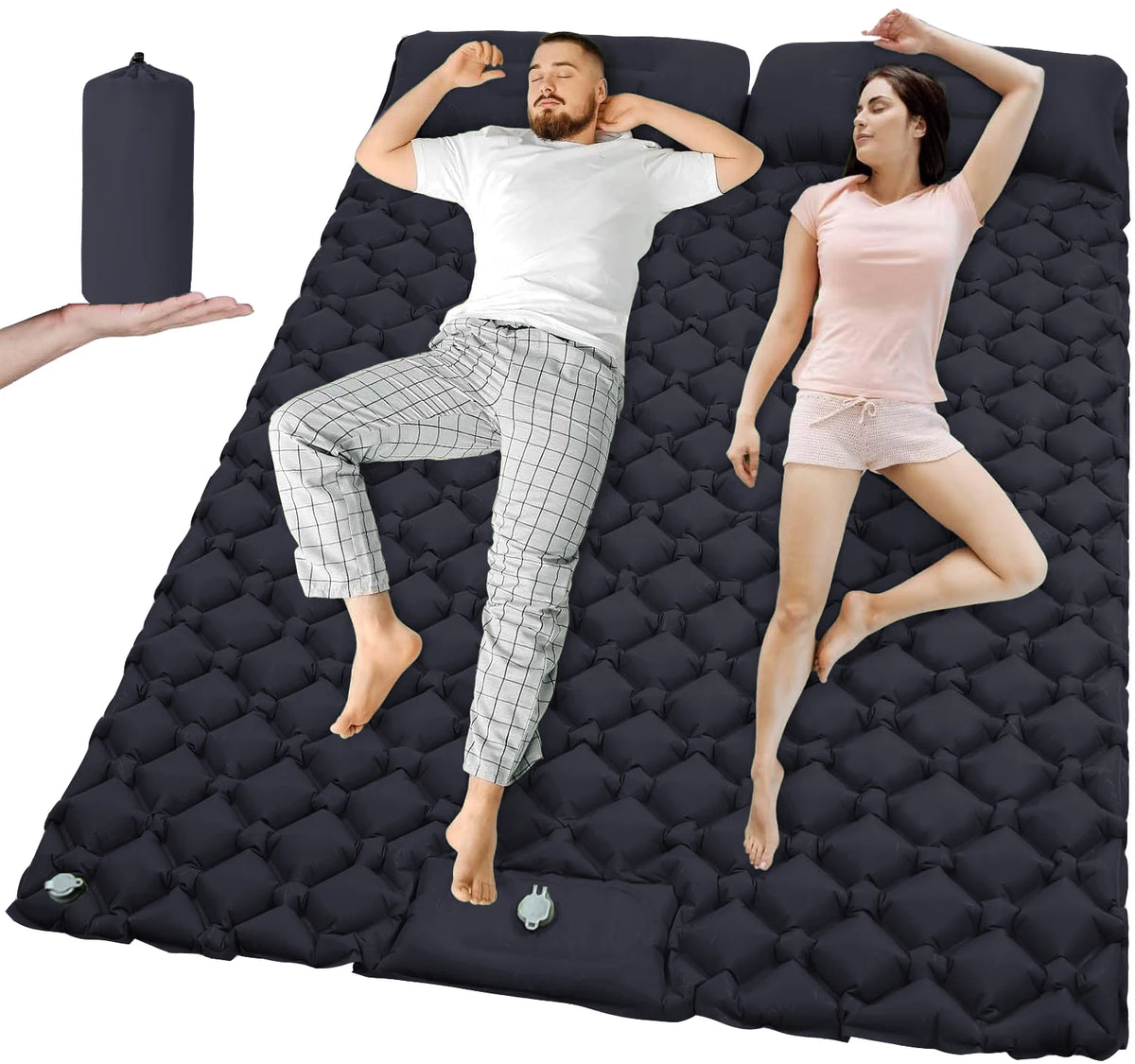 Nomvero Double Self-Inflating Camping Mattress with Built-in Pillow | Waterproof & Ultralight