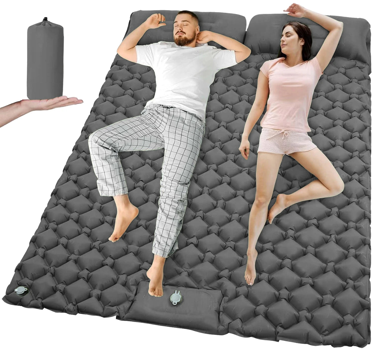 Nomvero Double Self-Inflating Camping Mattress with Built-in Pillow | Waterproof & Ultralight